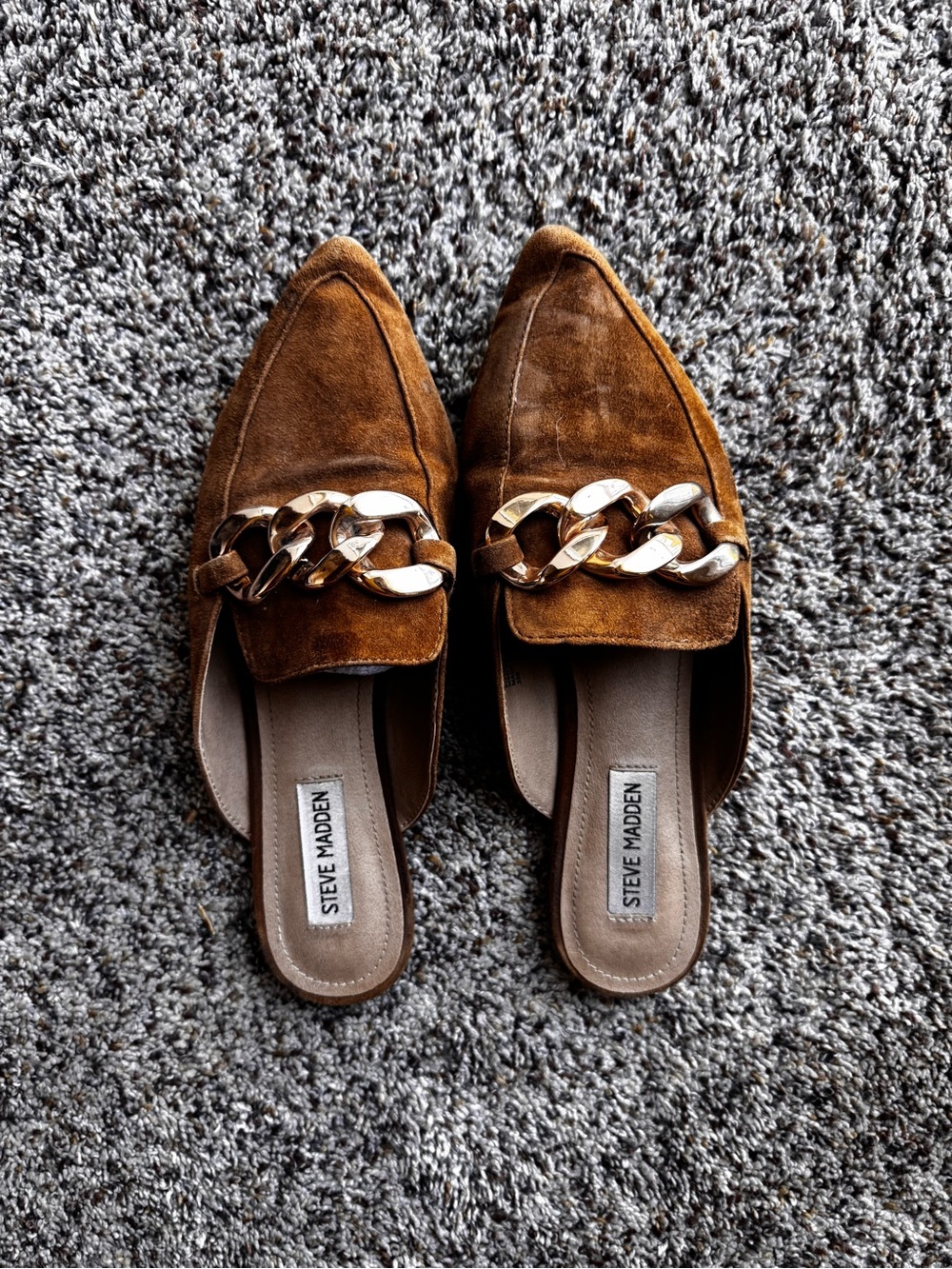 Steve Madden Suede Chain Mule Loafers Camel Brown Pointed Toe Flats Women’s 7.5 - Picture 3 of 5